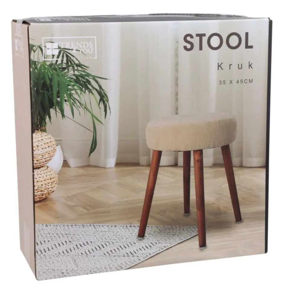 Home & Styling Bijzet krukje - creme wit - hout/stof - 45 cm