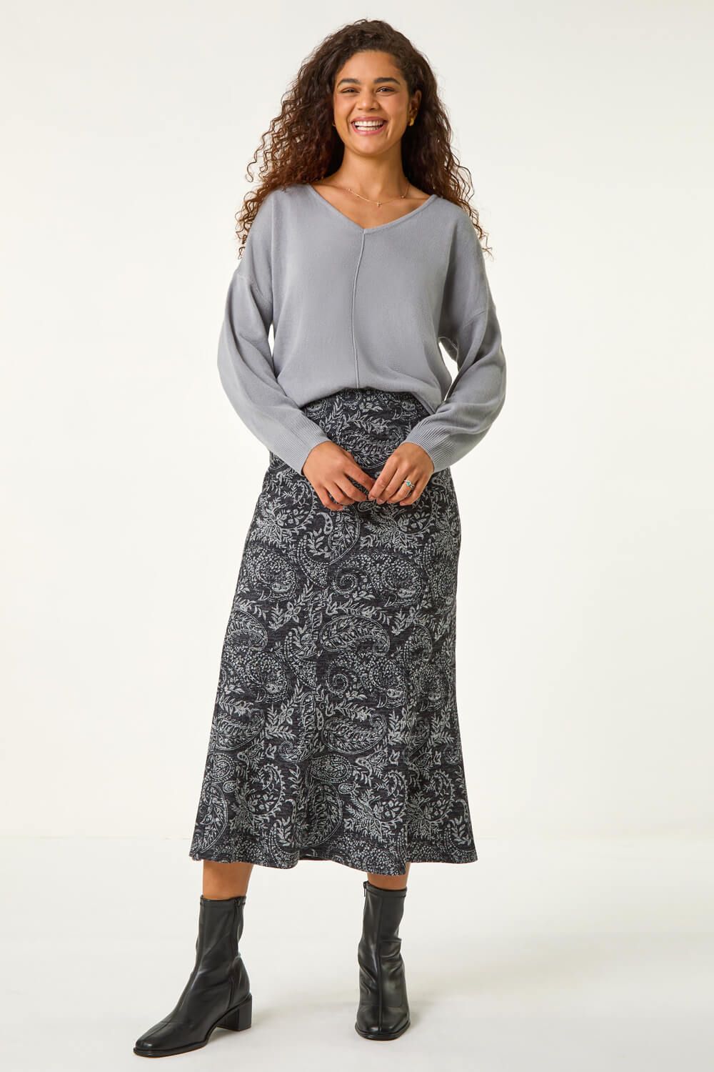 Roman Leaf Print Panelled Tulip Skirt