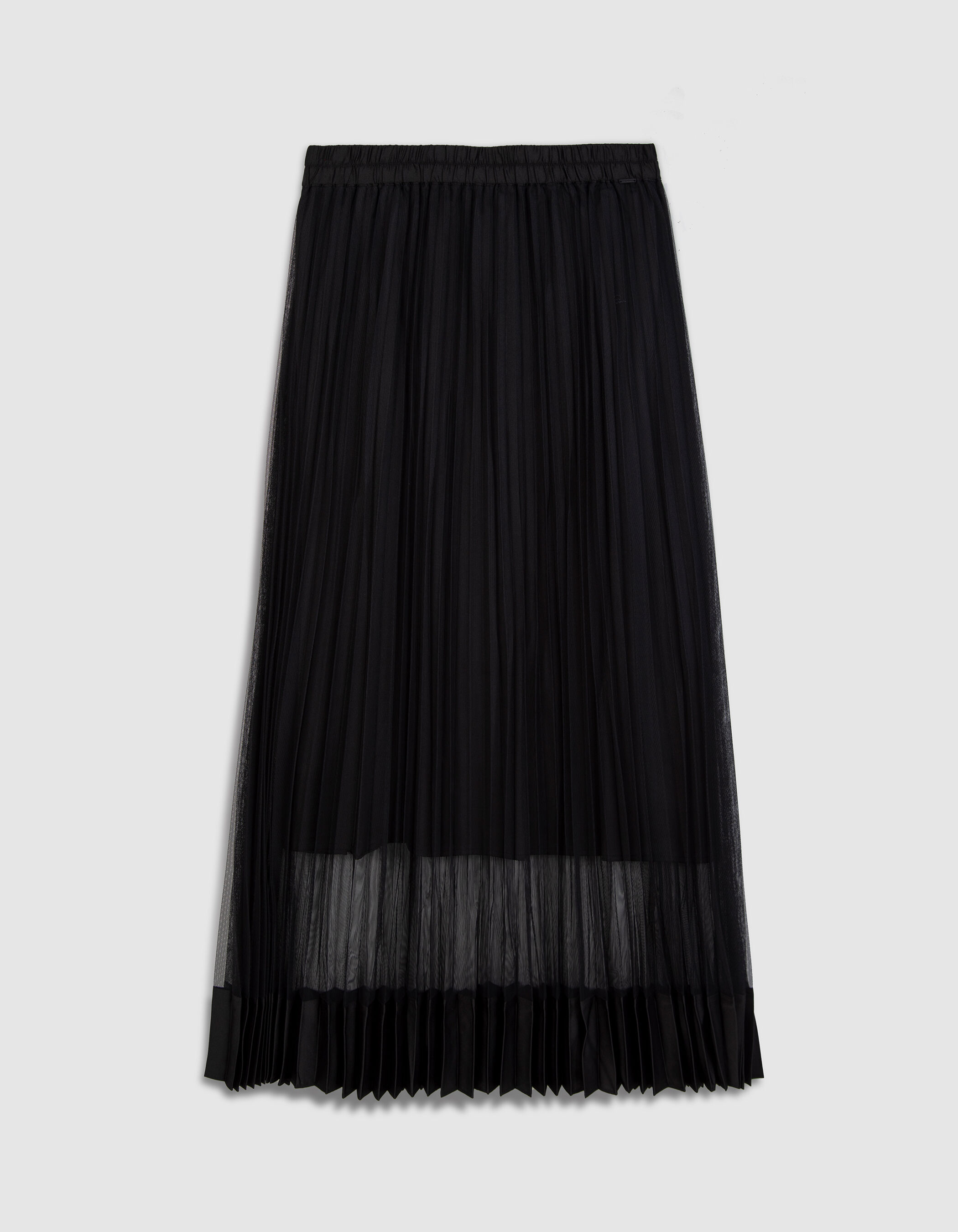 Jupe longue plissée noire tulle bas satiné Femme