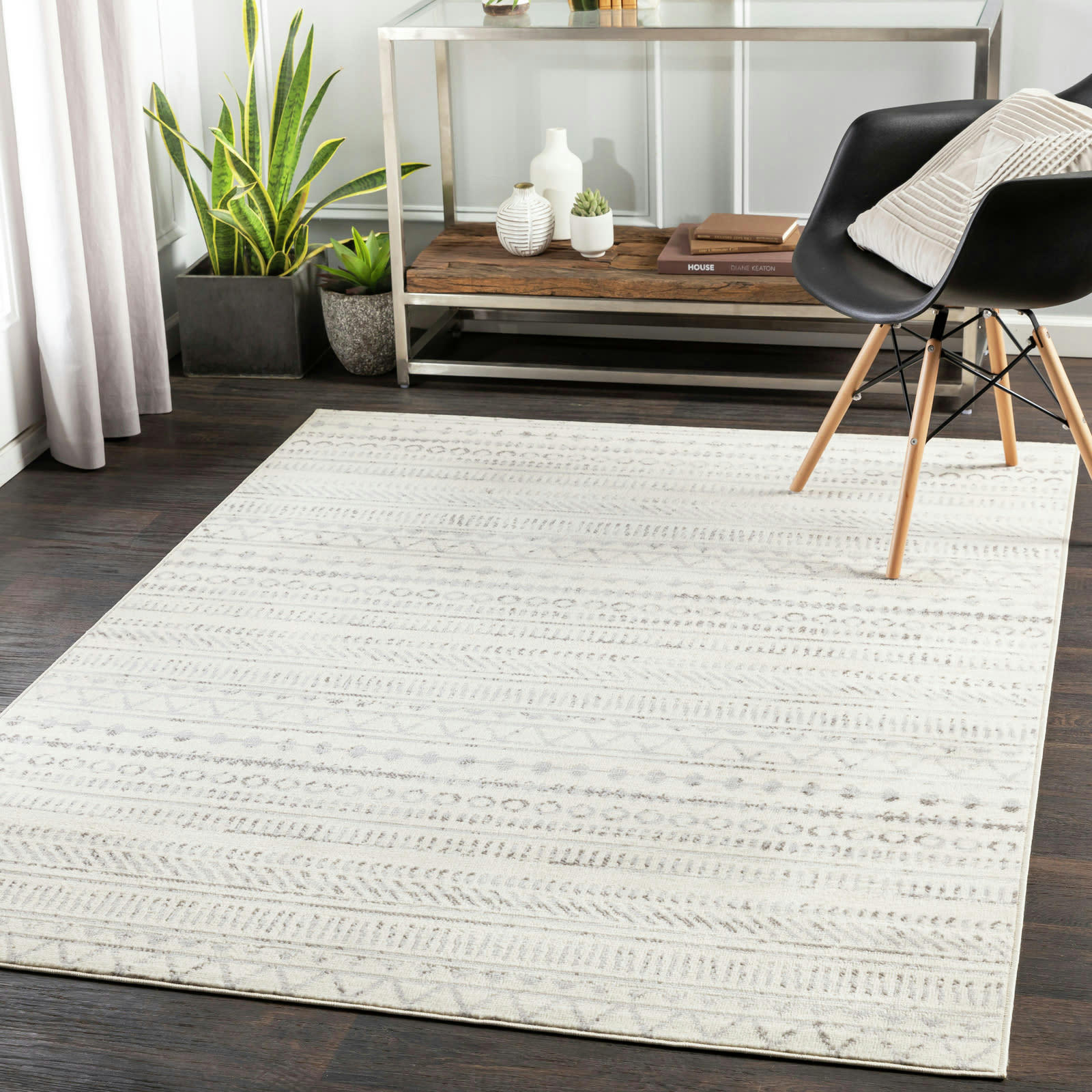 BIANCA - Tapis Scandinave Bohème Gris/Blanc 152x213