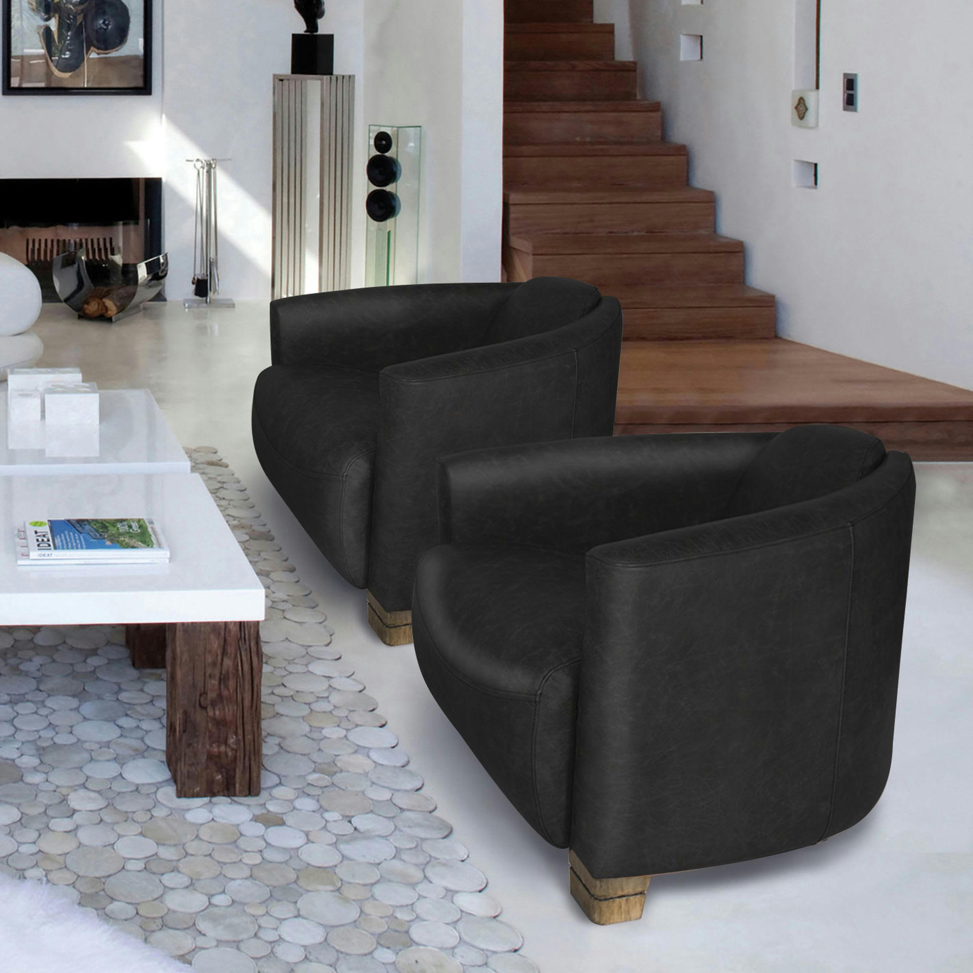POROK - Fauteuil en cuir de vache noir