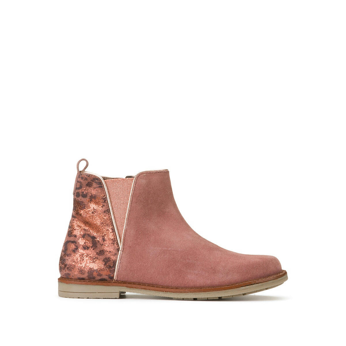 Bottines cuir zippées, détail léopard