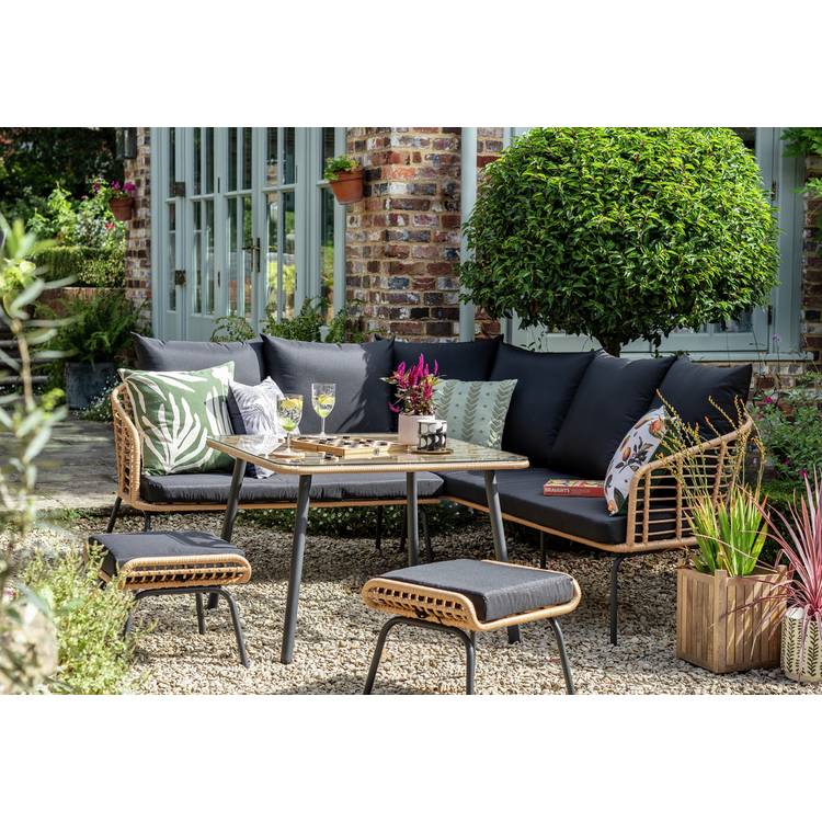 Habitat 7 Seater Rattan Effect Garden Corner Sofa Set- Black