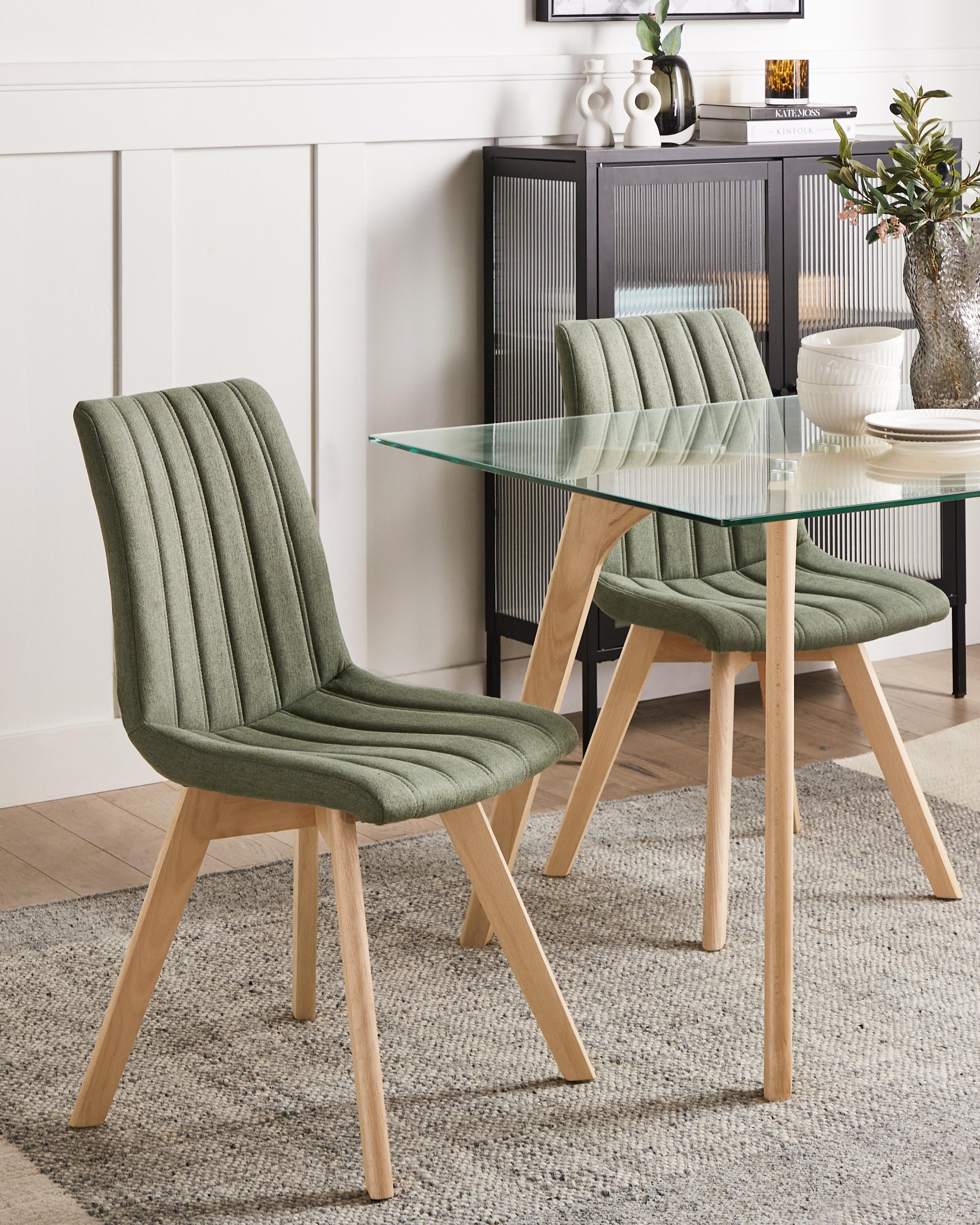 Set of 2 Dining Chairs CALGARY Fabric Dark Green