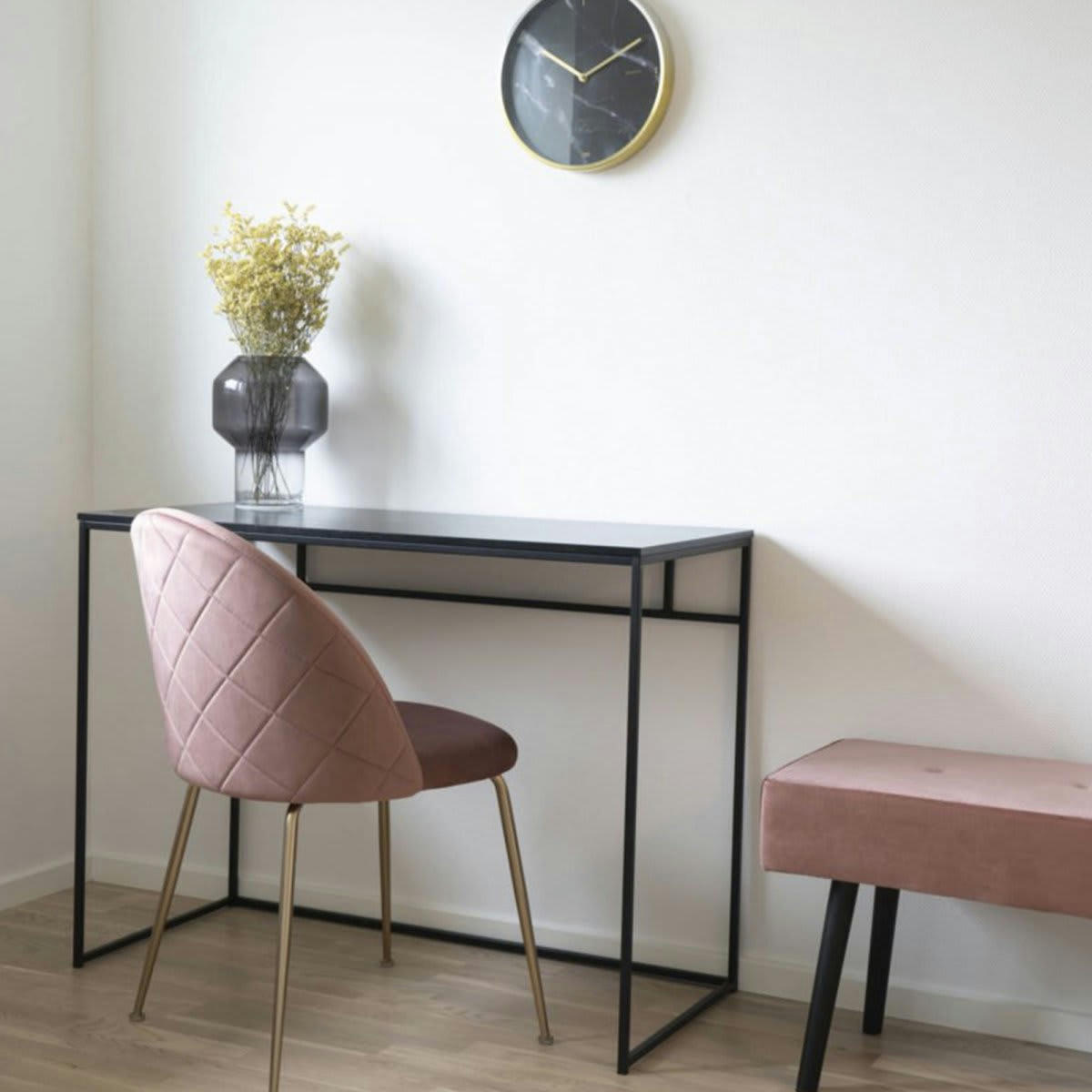 POUN - Bureau minimaliste 100cm en bois mélangé et métal noir