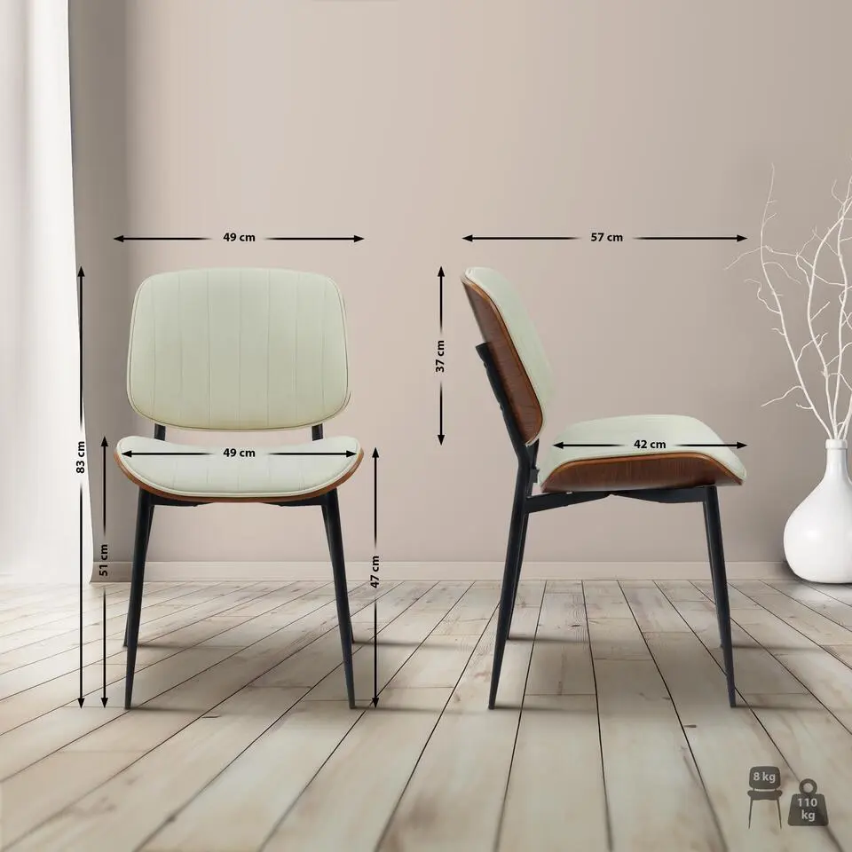 CLP Eetkamerstoel Tiffin Kunstleer - walnoot/creme