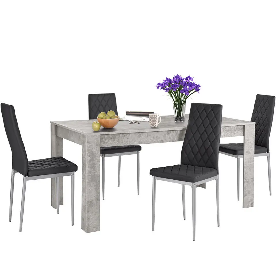 Lynn & Brooke - Set eettafel 160x90 cm en 4 zwarte stoelen
