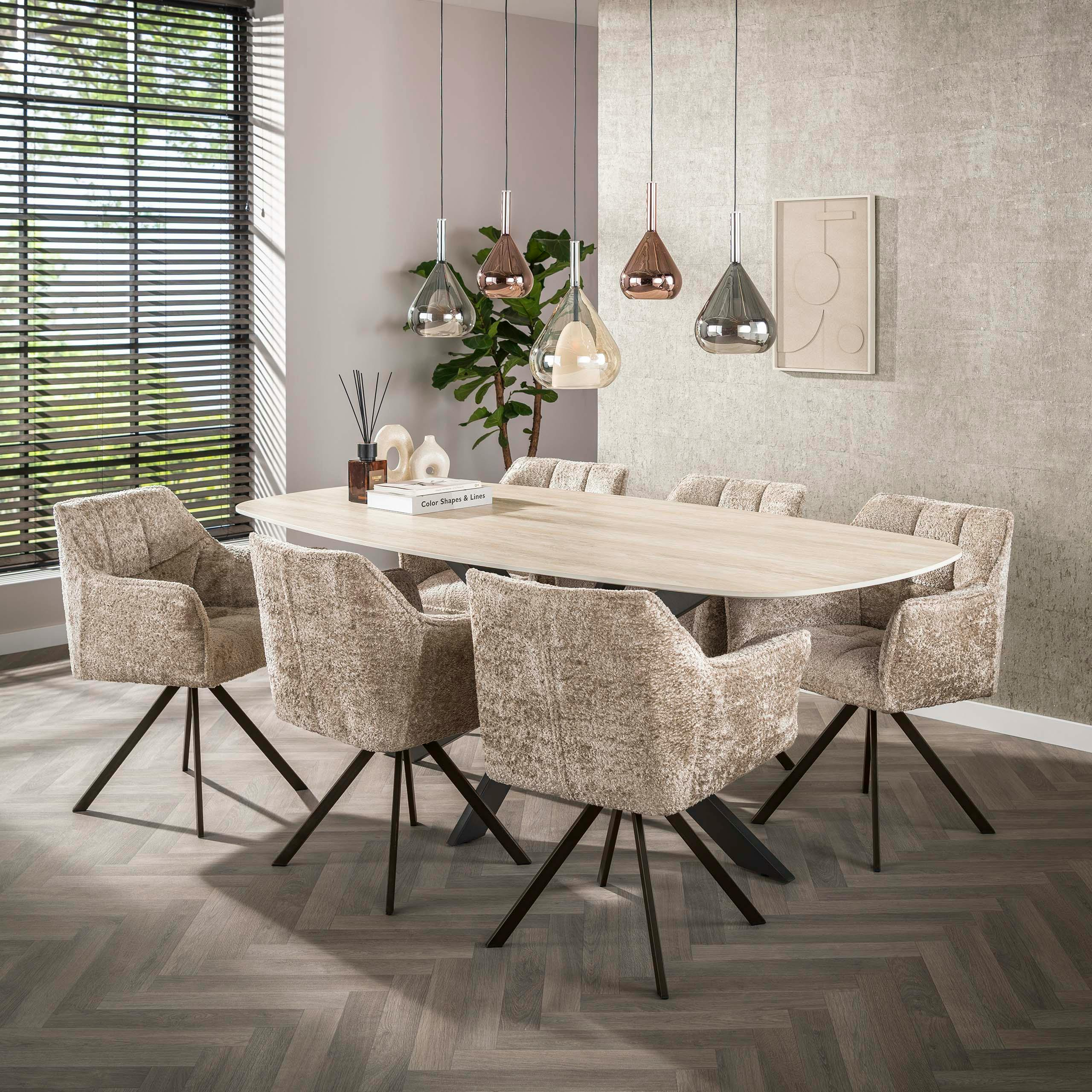 Chaise pivotante bouclette sable pied bronze (lot de 2) MELBOURNE