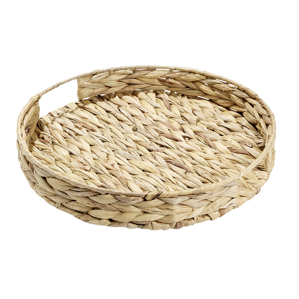 Plateau rond naturel en jacinthe tressée Ø35xH5cm