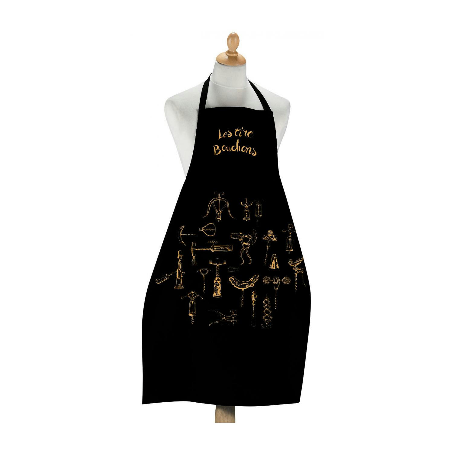 GASTRONOMIE ET VIN - Grand tablier de cuisine les tire-bouchons en coton noir 72 x 96