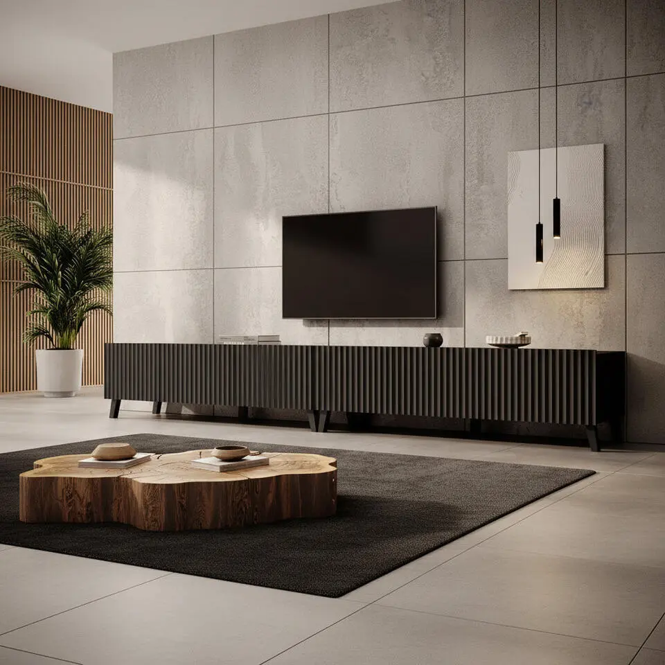 Meubella - TV-Meubel Pepinos 2 - Mat zwart - 300 cm