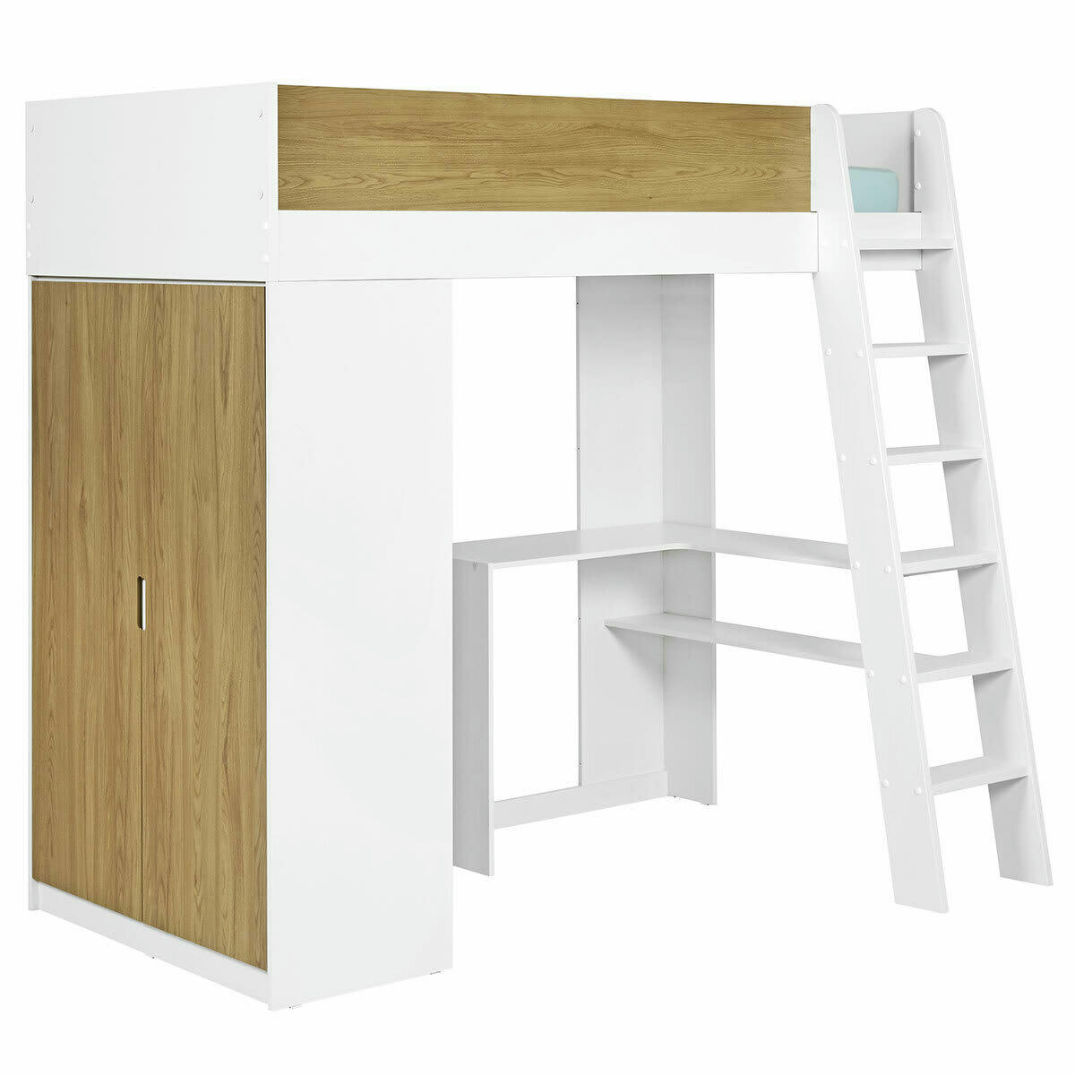 MEMPHIS - Pack lit mezzanine avec matelas 90x190 cm effet bois blanc et bois