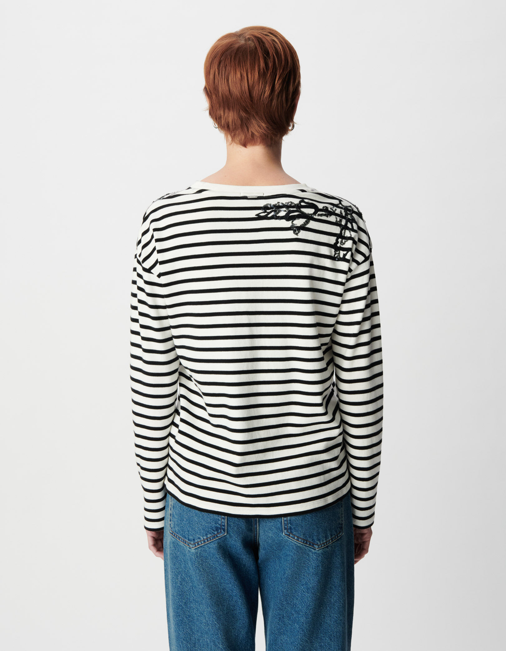 Tee-shirt marinière coton bio broderies épaules Femme