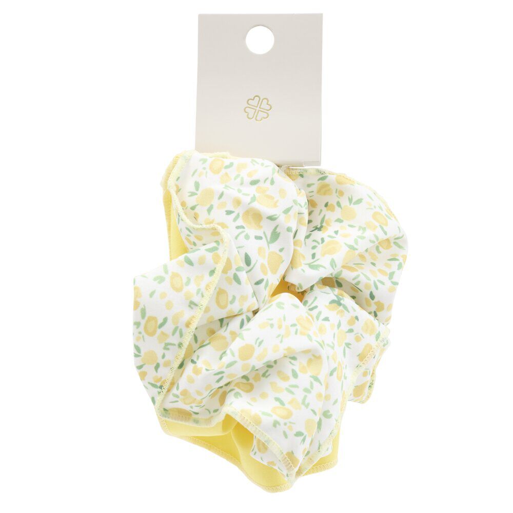Chouchou cheveux x2 tissu imprimé citron et uni jaune Ø13cm