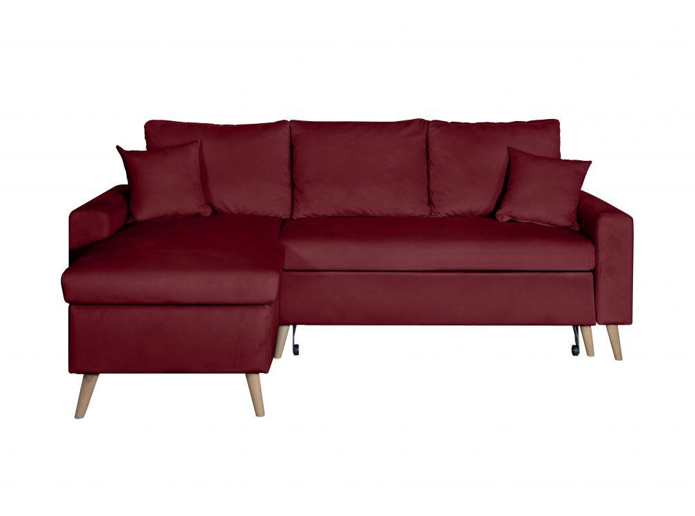 MARIA SCANDINAVE - Canapé d'angle convertible 3 places scandinave en velours - Bordeaux
