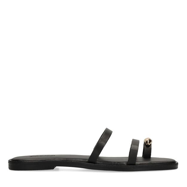 Zwarte leren slippers met goudkleurig detail