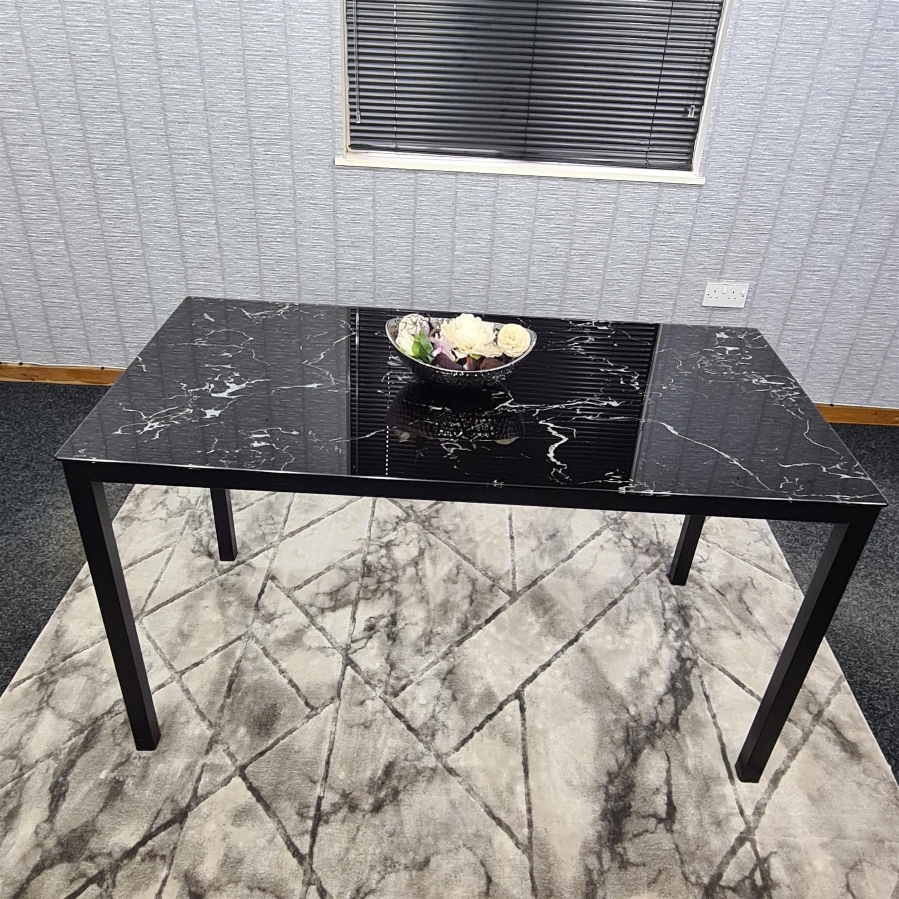 KOSY KOALA Black Marble Effect Dining Table with 4 Faux Leather Chairs