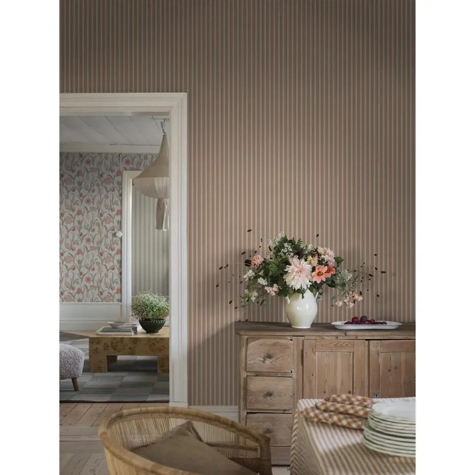 Borastapeter behang strepen terracotta - 53 cm x 10.05 m