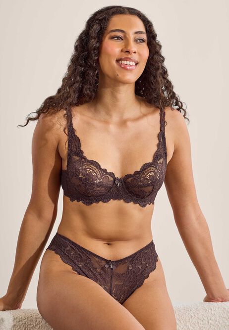 Womens Brown Millie Floral Lace Non-Padded Bra (B-E)