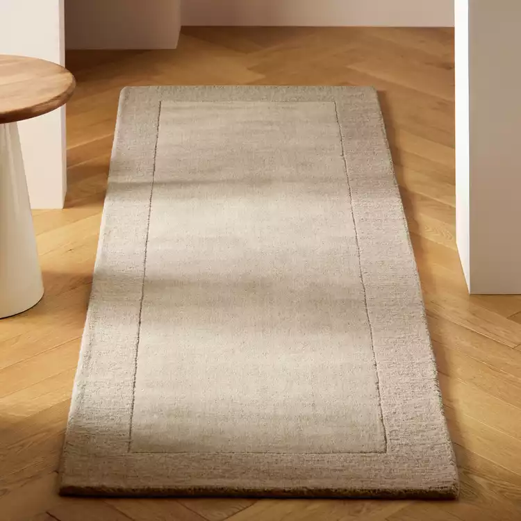 Habitat Simple Border Taupe Wool Cut Pile Runner - 66x200cm