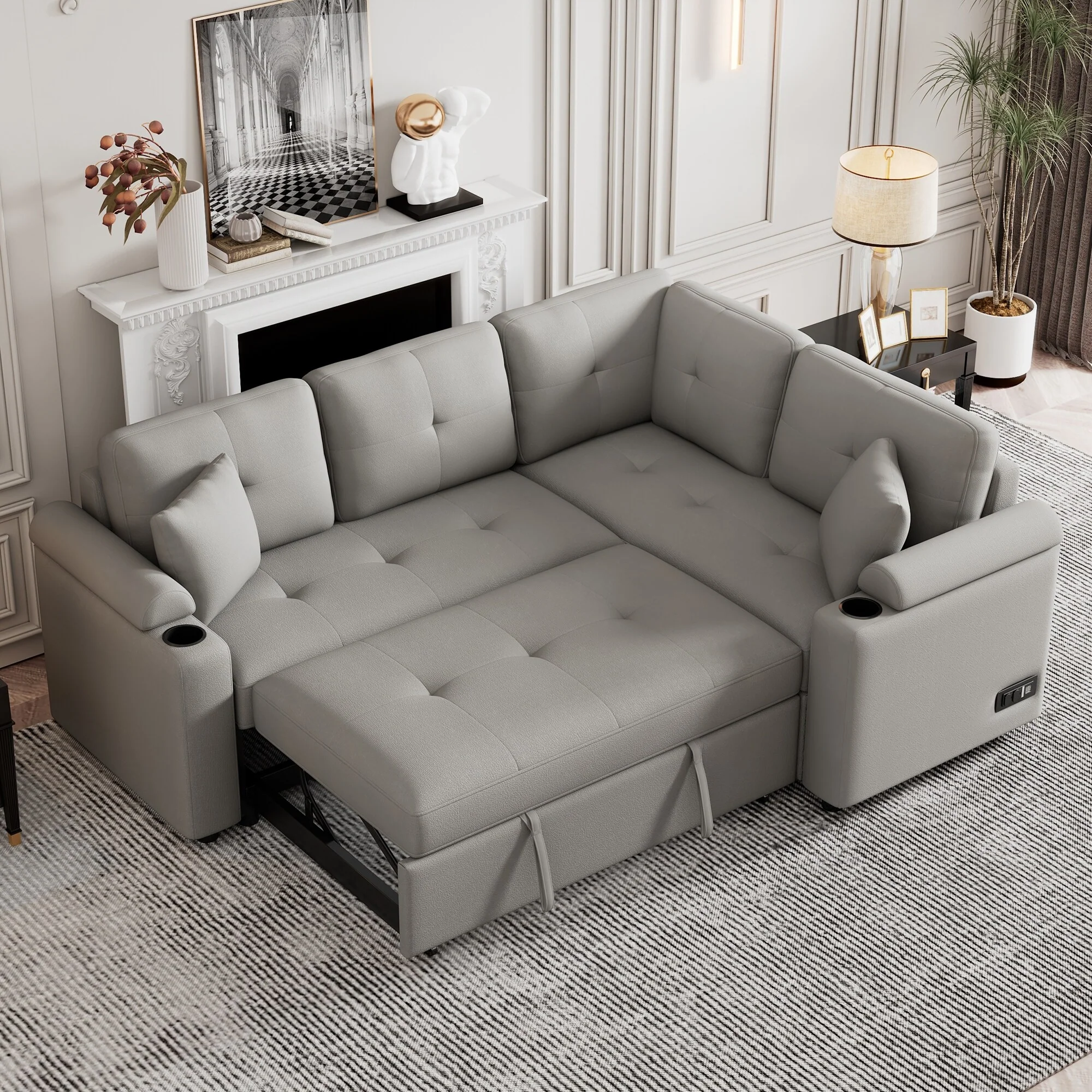 83 L-Shaped 4-Seat Convertible Sofa