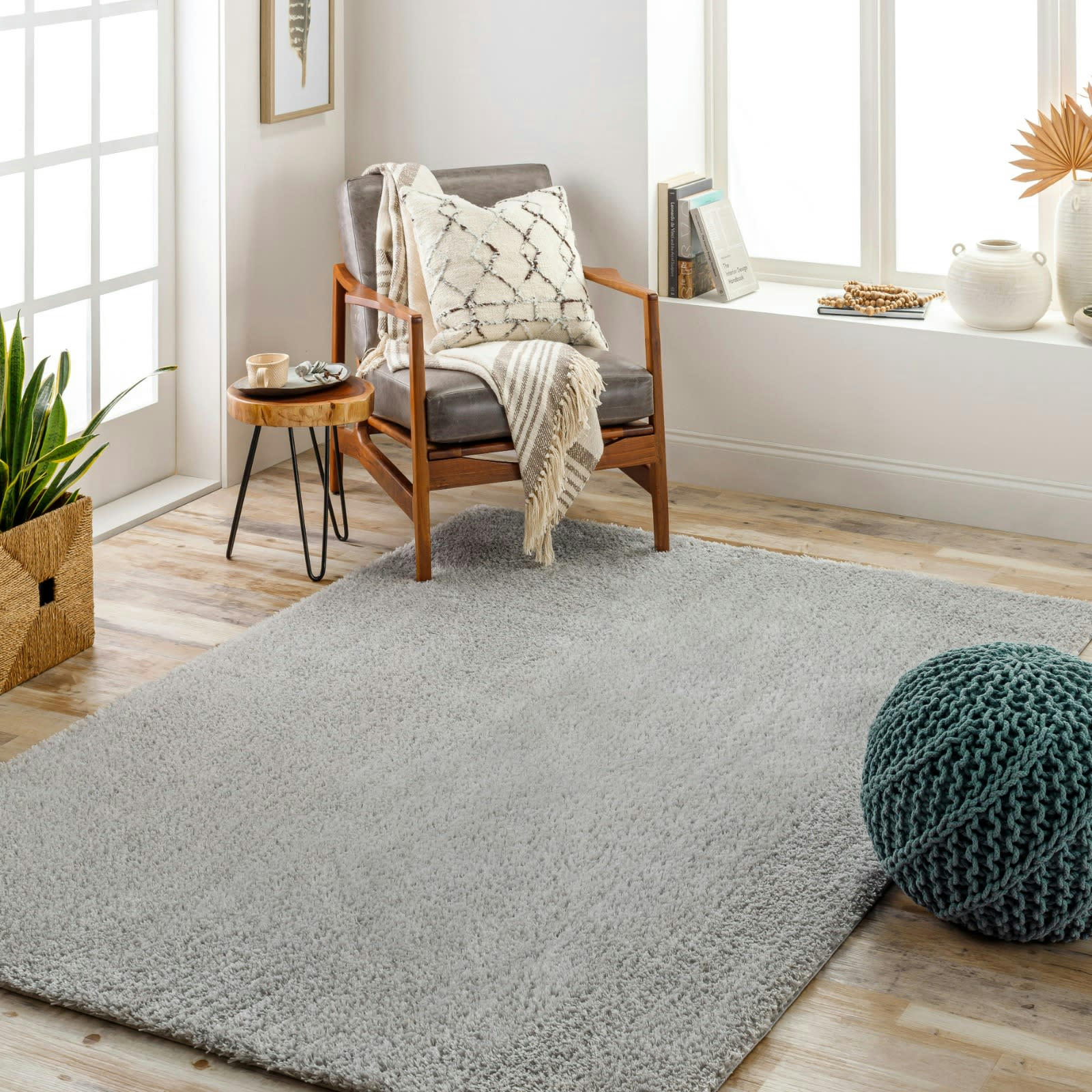 CLAIRE - Tapis Shaggy Uni Chic Gris Clair 160x213