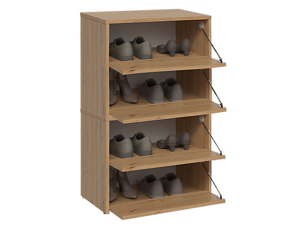 MONZ - Meuble à chaussures modulable - 4 portes rabattables - 60x36x88 cm - CHÊNE ARTISAN