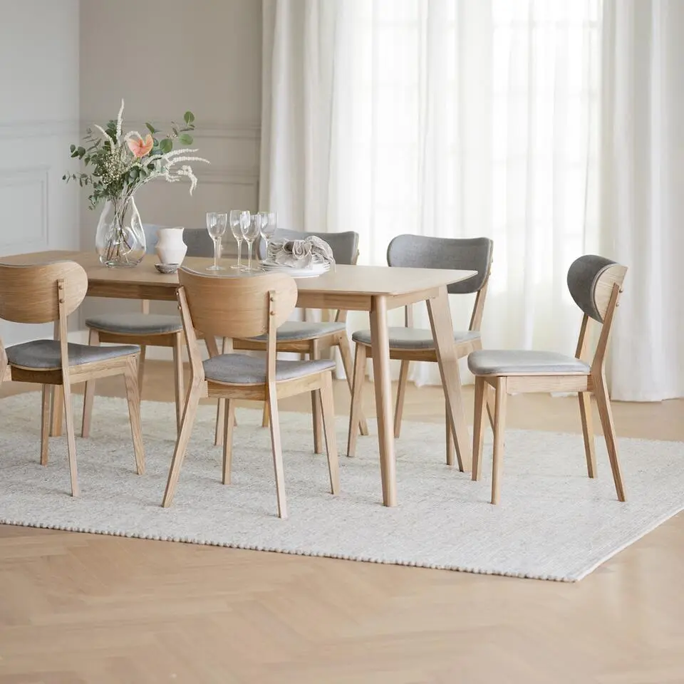 Rowico Home Kato Houten Eetkamerstoel Naturel - Lichtgrijze Zitting