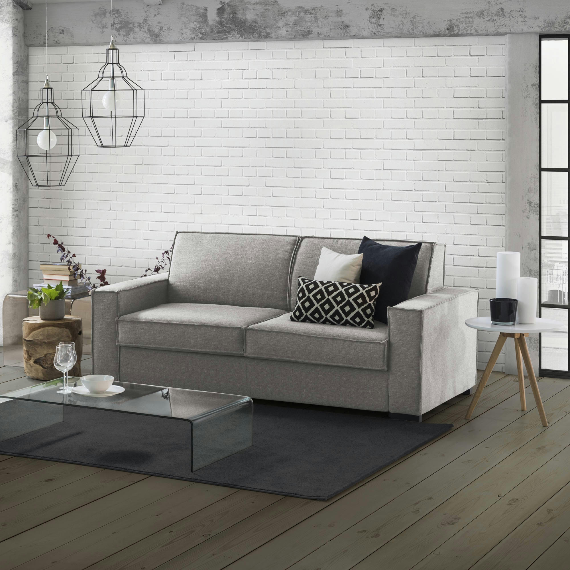 DOSPIN - Canapé fixe 3 places en tissu gris