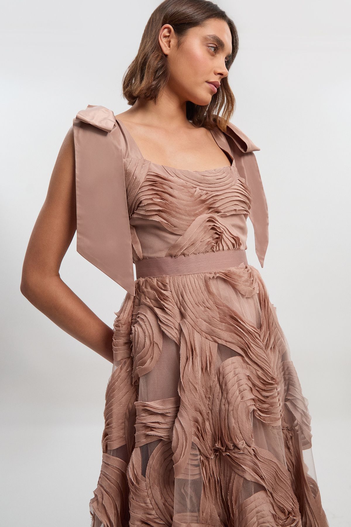 KarenMillen Textured Ruffle Woven Midi Prom Dress