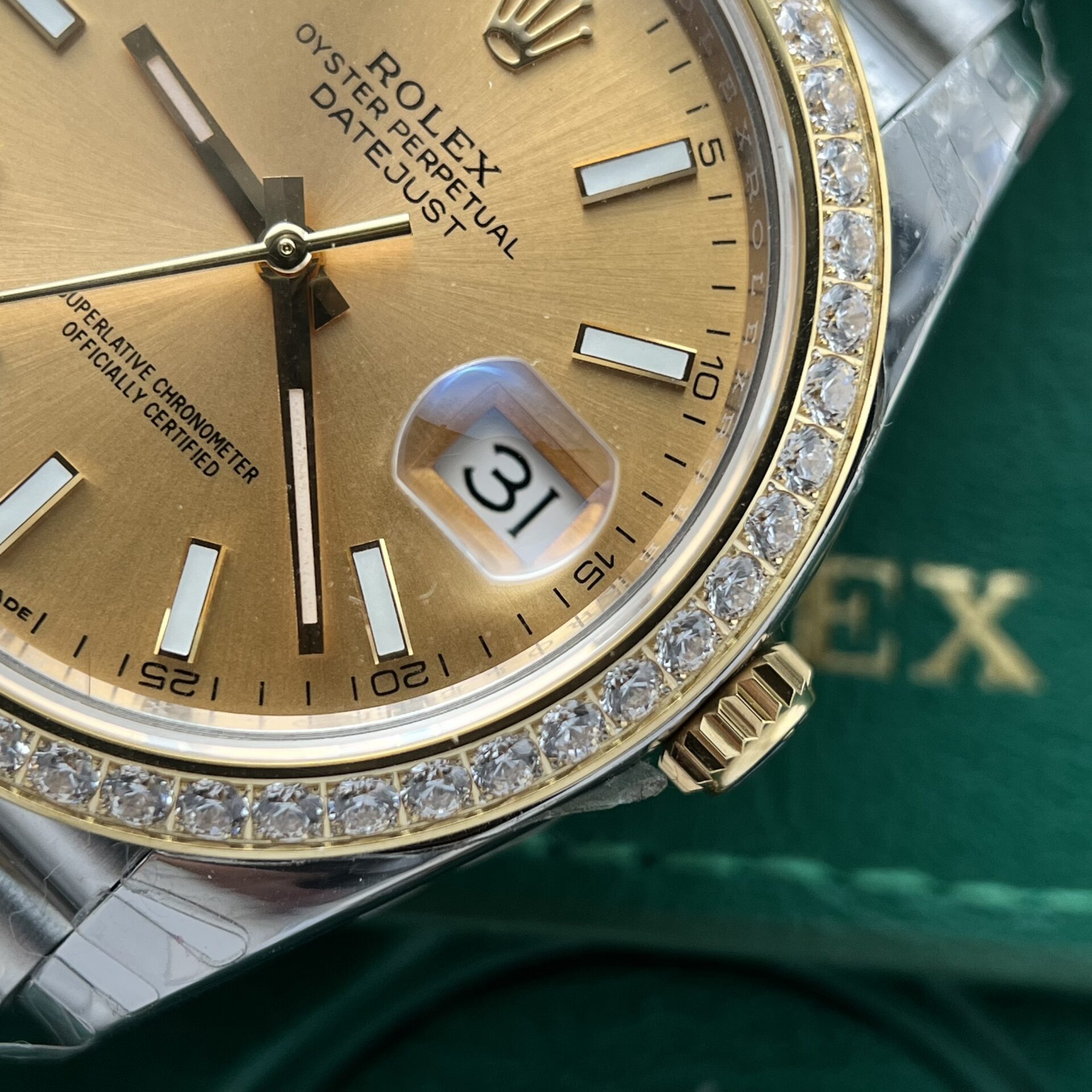 Rolex Datejust SS/YG Plated Champagne Dial CZ Diamonds 41mm Jub EWF Replica