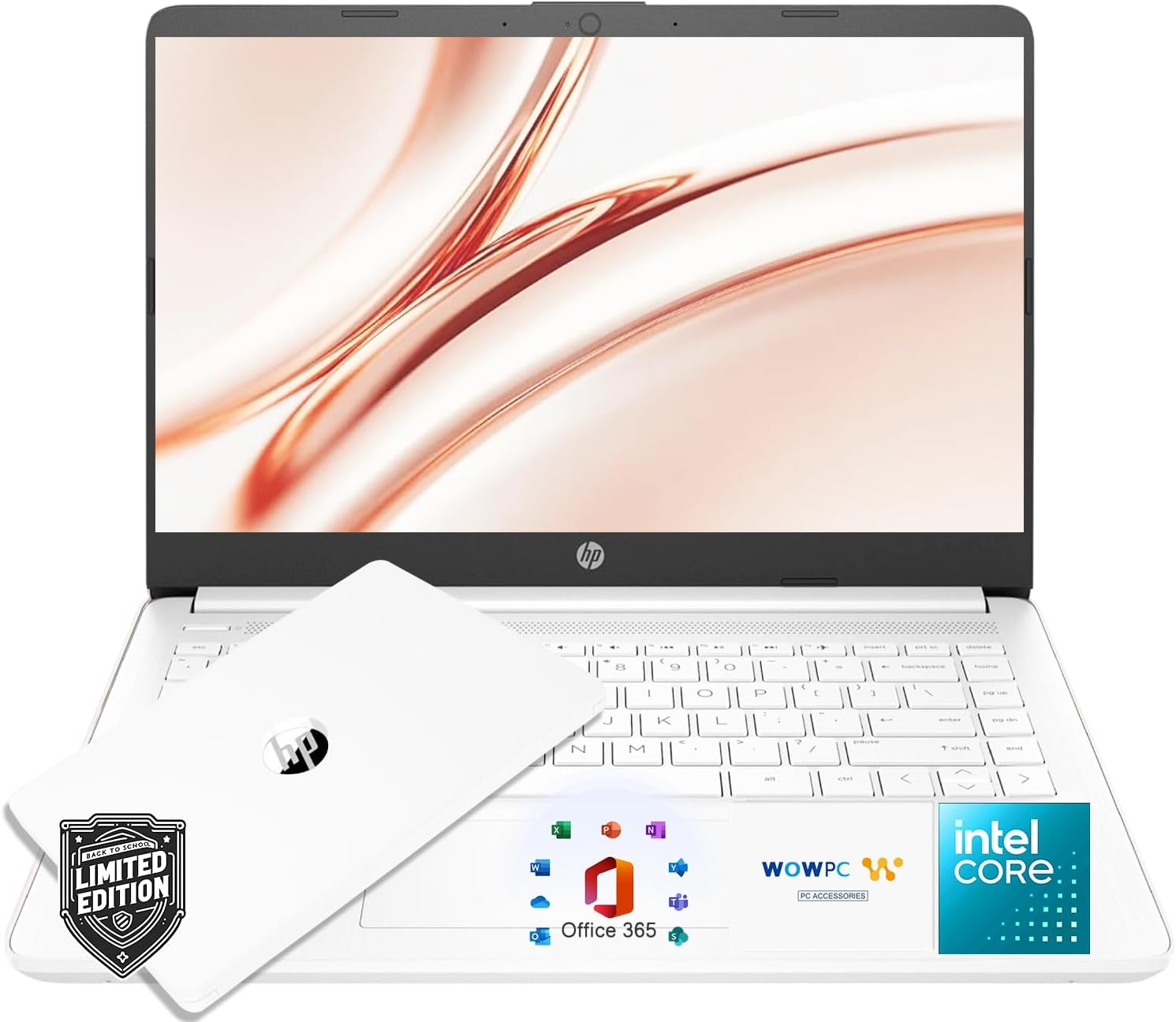 HP 14″ Snowflake White Lightweight Laptop  with Office 365 & Copilot AI  Intel Processor  4GB RAM Memory  64GB SSD + 1TB Cloud Storage