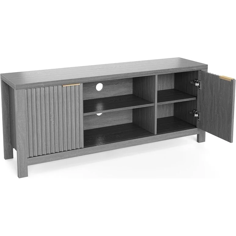 Fluted TV Stand for 65 Inch TV, Modern TV Console Table with Open Shelves & 2 Storage Cabinets, Entertainment Center