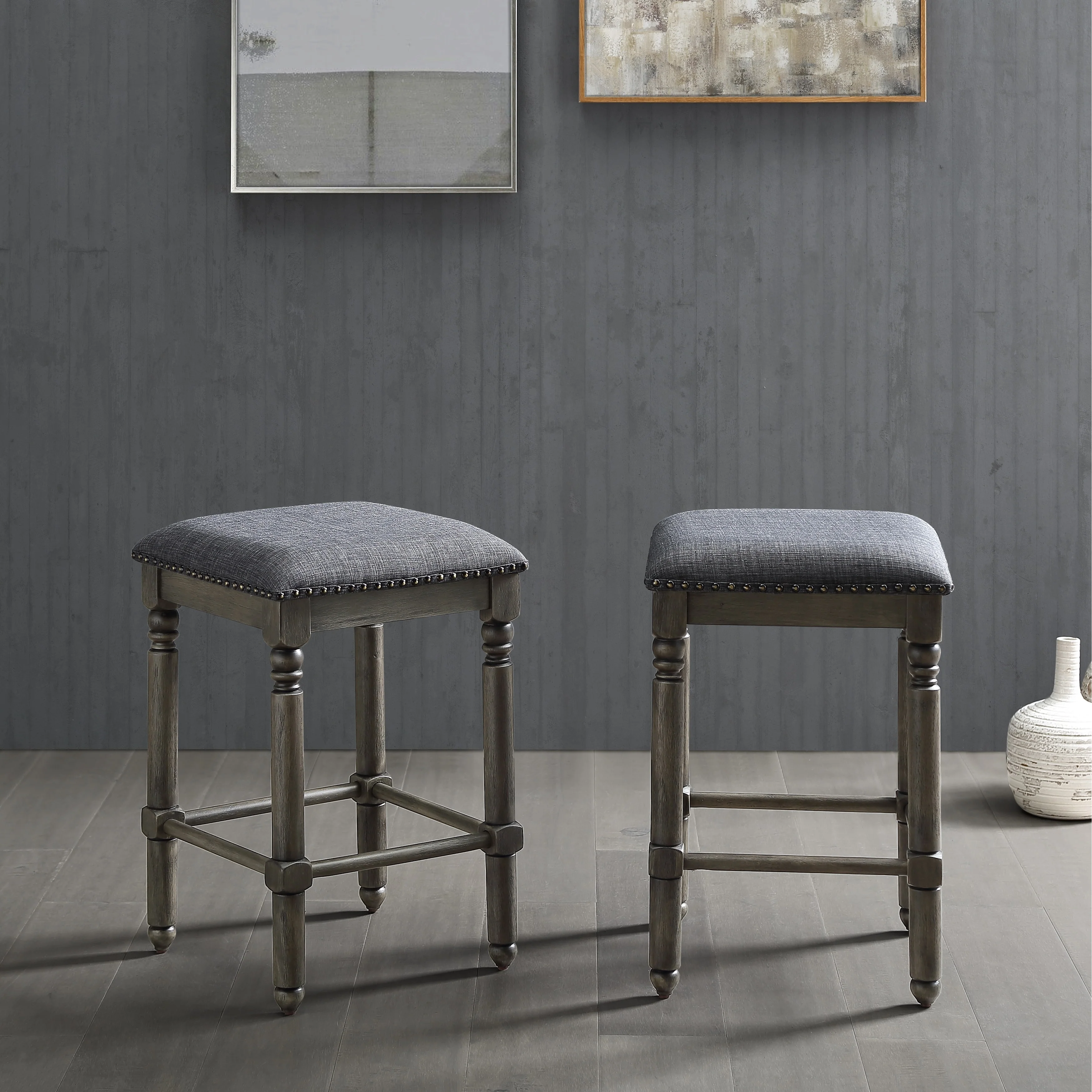 Roundhill Furniture Arnhem Wood Upholstered Counter Height Stool, Set of 2