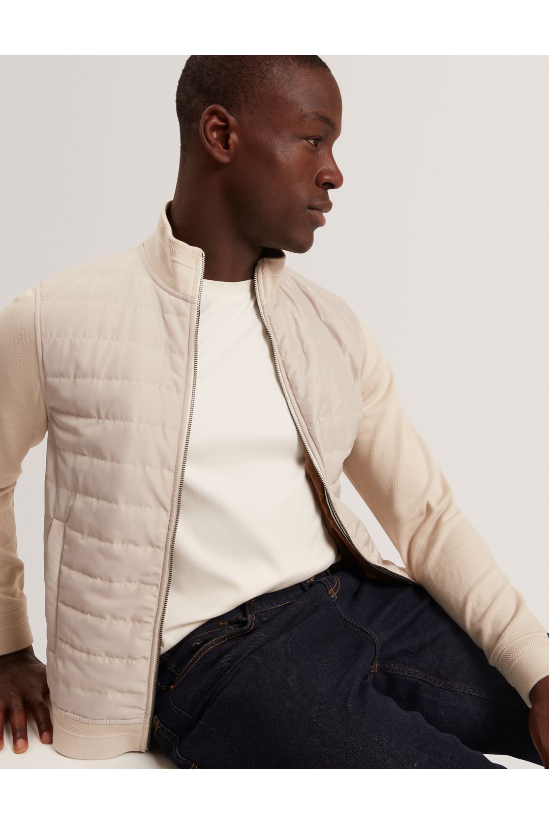 Ted Baker Durano Ls Regular Fit Quilted Funnel Neck Ecru