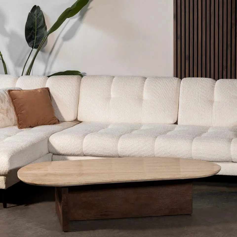 Salontafel Travertin - Beige/Bruin - Organische Vorm - Tafel Olaf