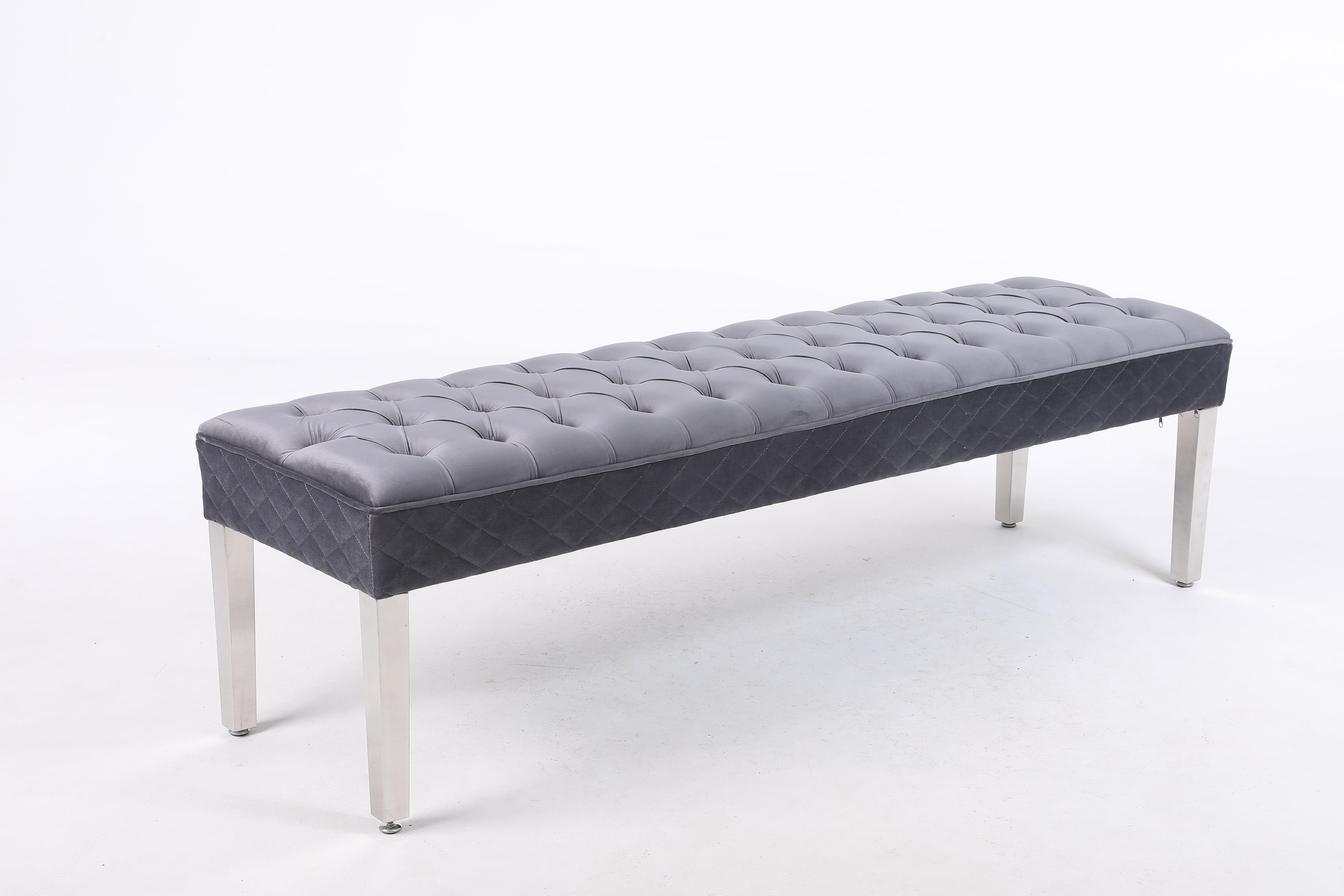 Modernique Precious Velvet Stitched Dining Bench 155 cm, Solid Chrome Leg
