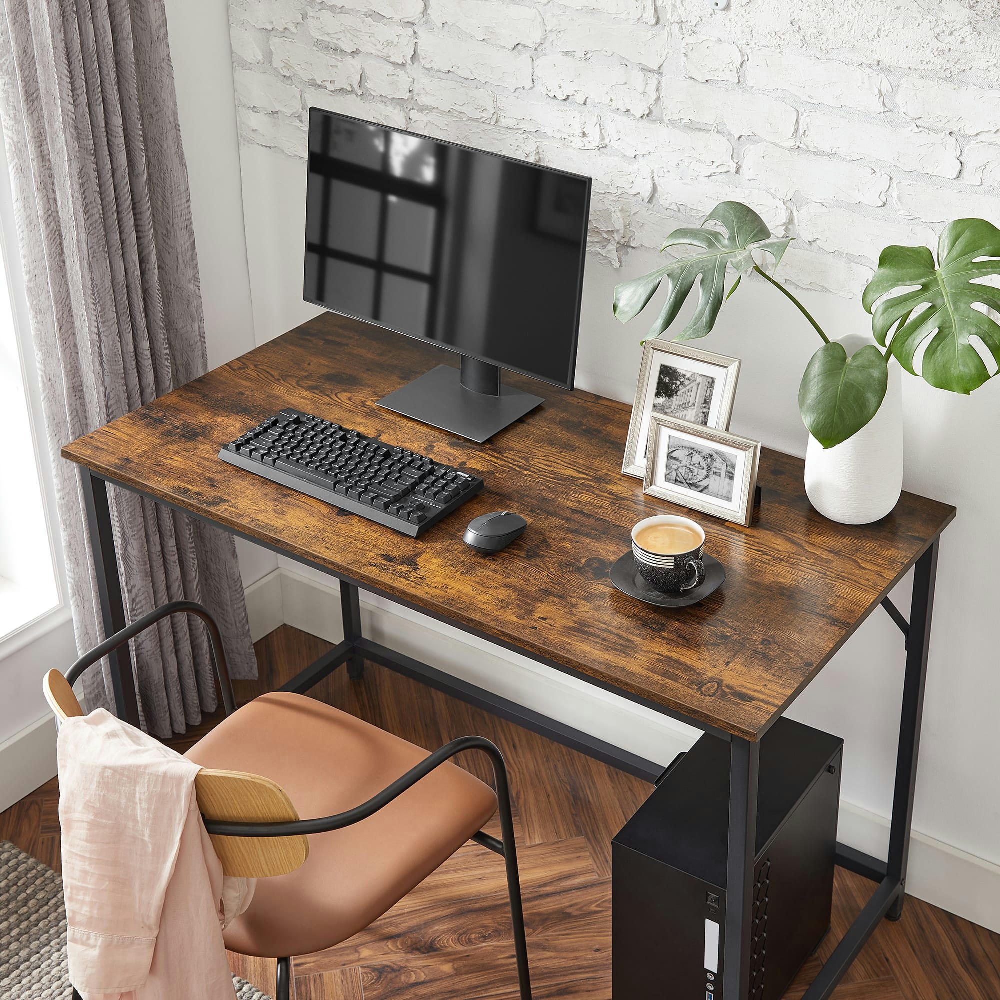 - Bureau 80 cm style industriel effet bois marron rustique