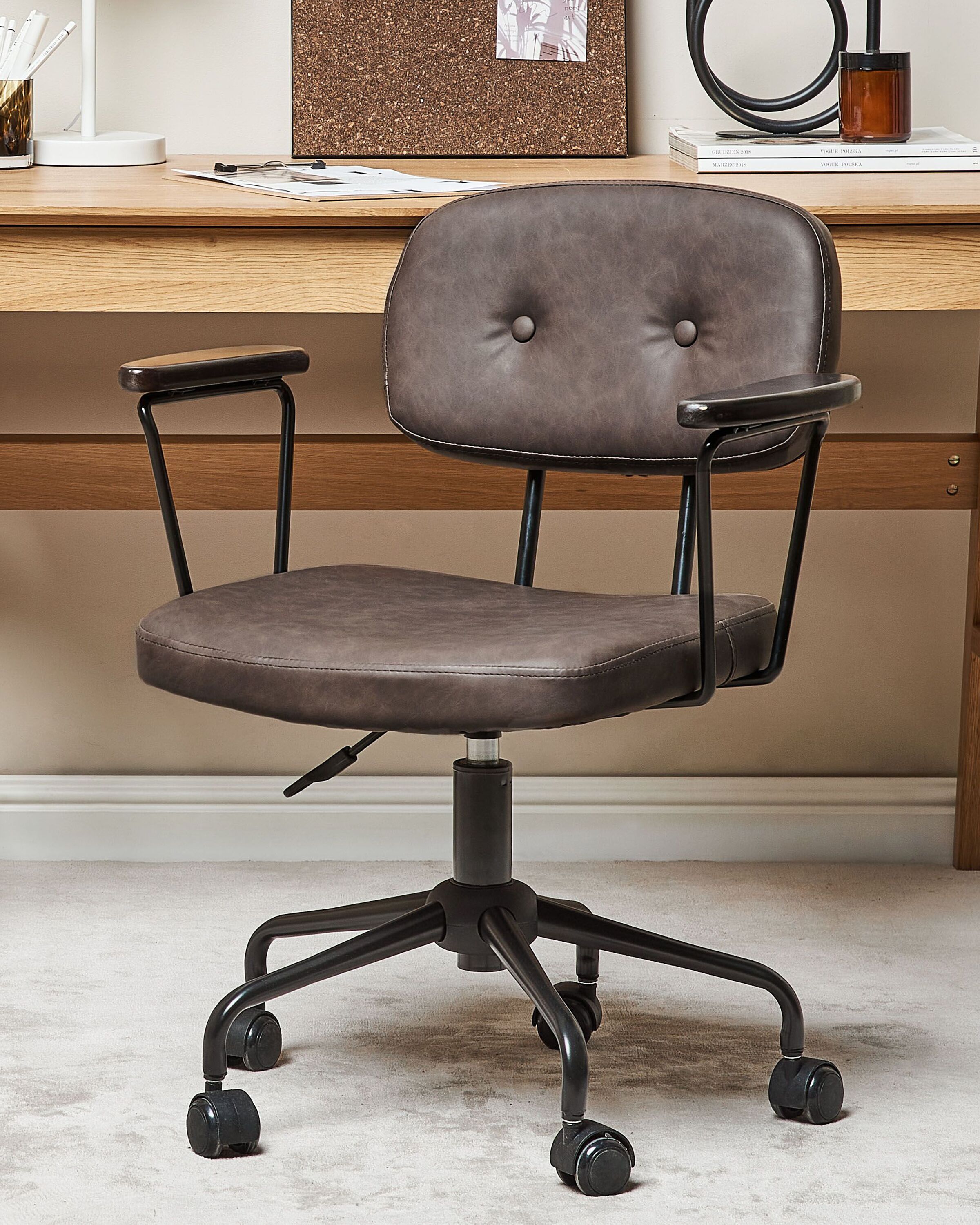 Desk Chair ALGERITA Faux Leather Dark Brown