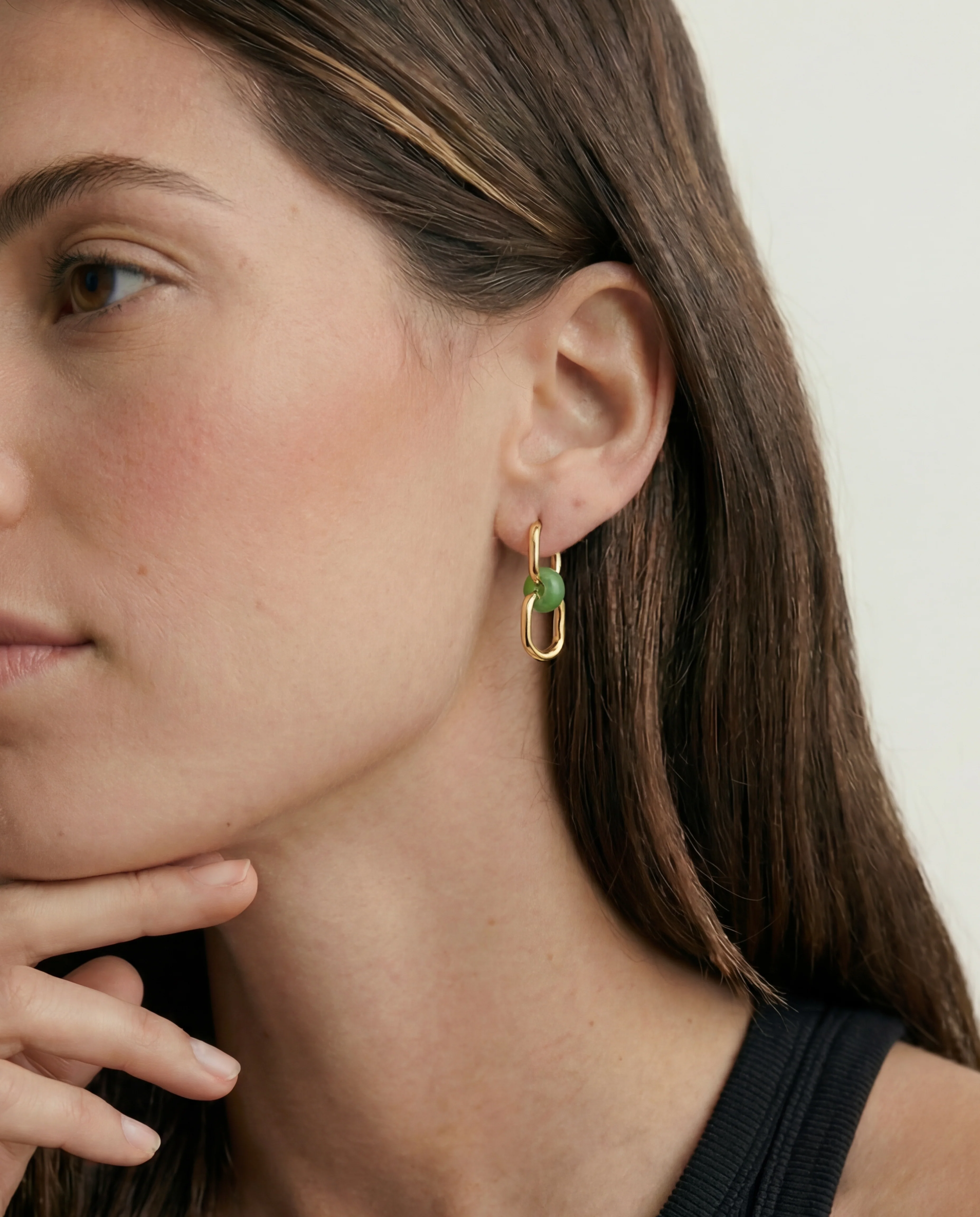 Della — Convertible Link Jade Earrings in Gold Plated