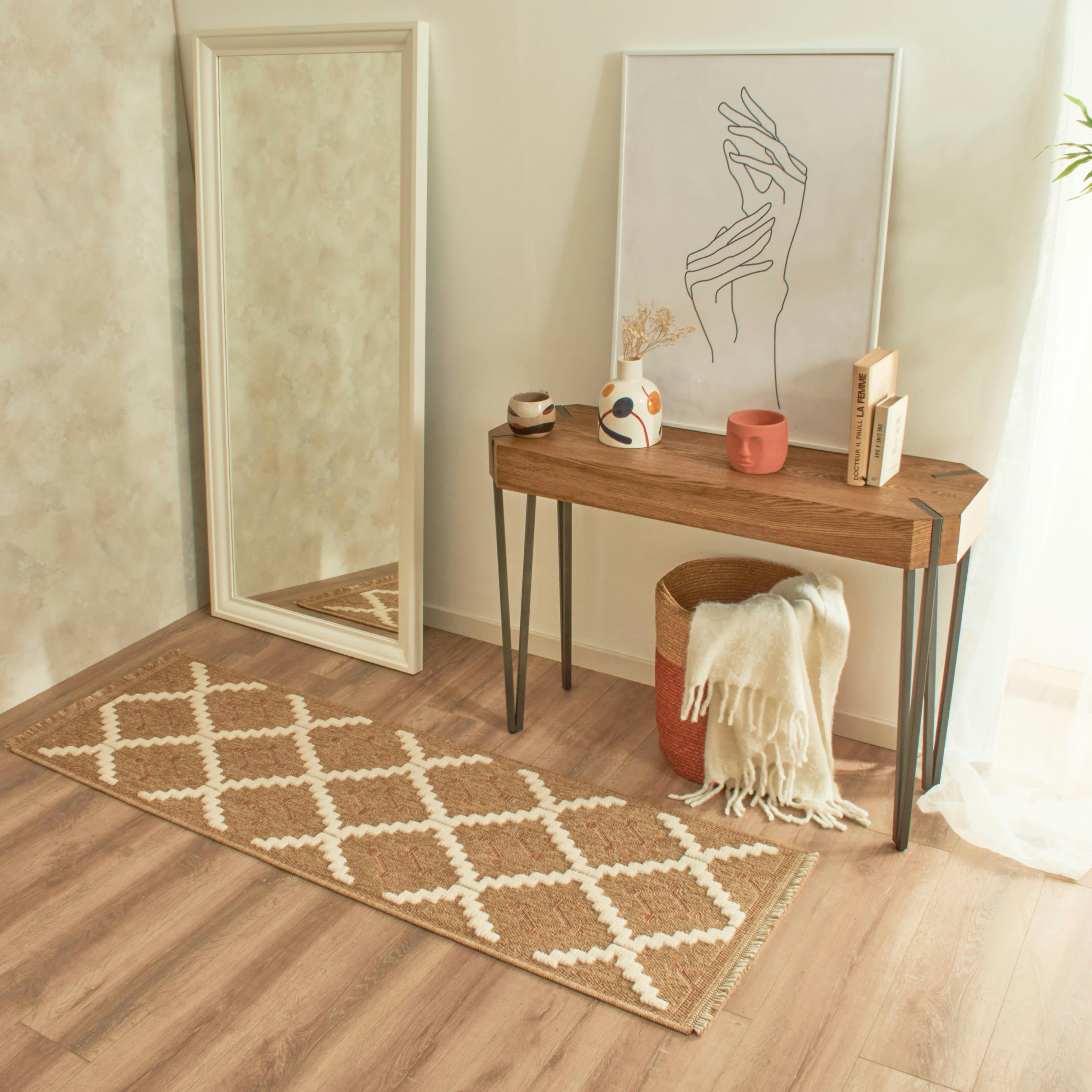 TULUM - Tapis intérieur et extérieur aspect jute géométrique terra-60x180