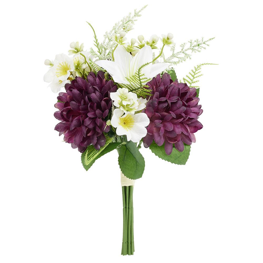 Piquet fleur artificielle Ø18xH32cm blanc et violet