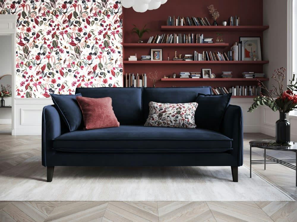 PROVENCE - Canapé 3 places en velours bleu foncé