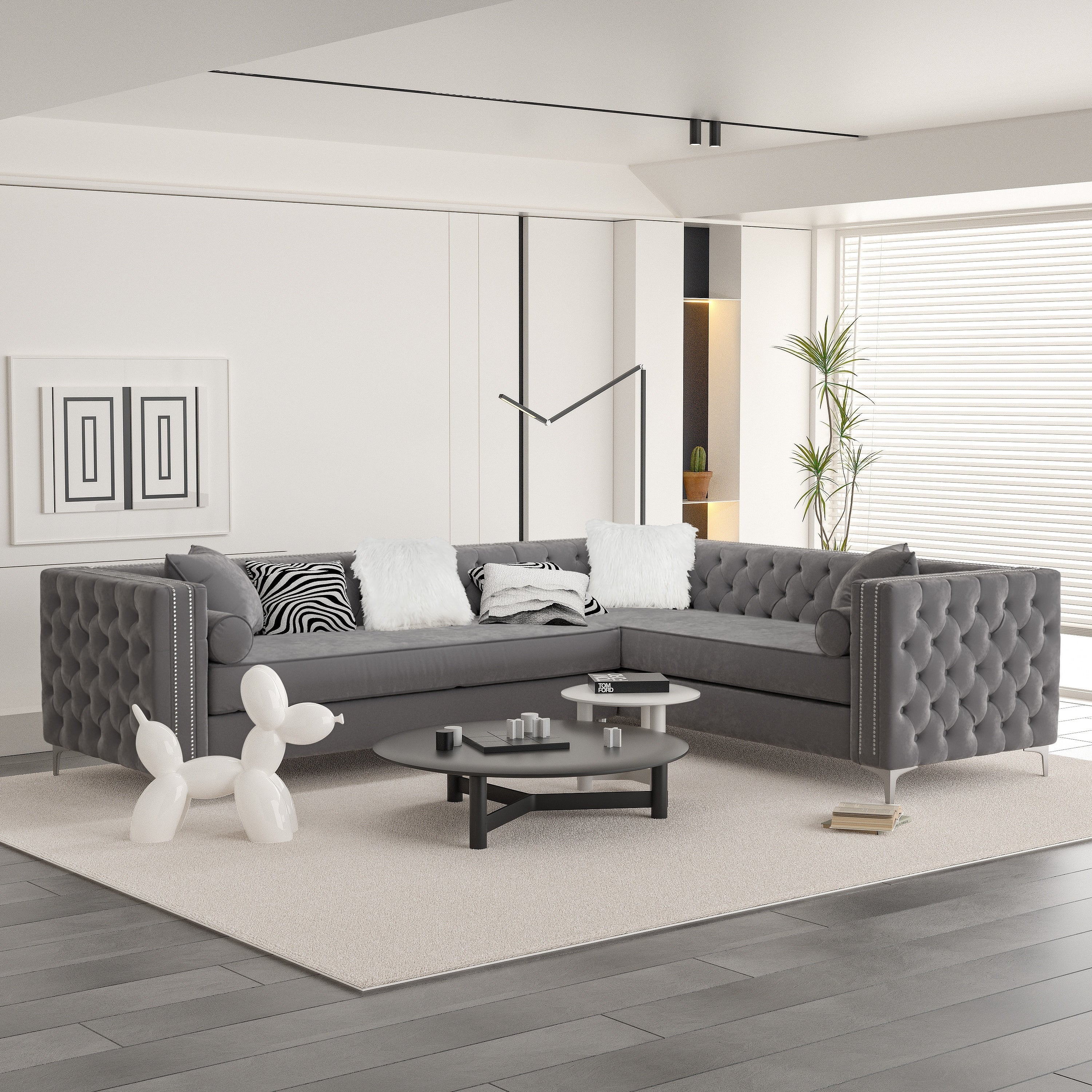 Sectional Sofa Couch Velvet Tufted Set for Living Room