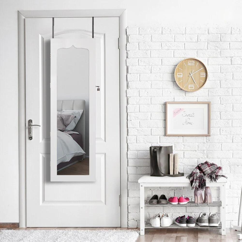 Jewelry Armoire with LED Lighted Mirror, Lockable Jewelry Cabinet Hanging Organizer