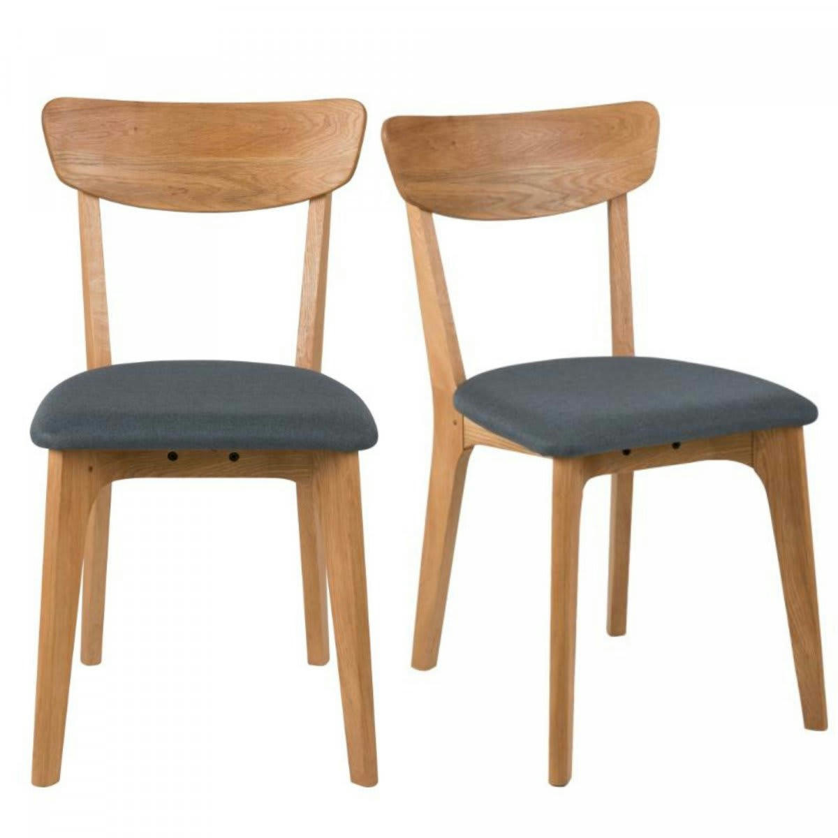 TAXA - Lot de 2 chaises en bois assise en tissu gris