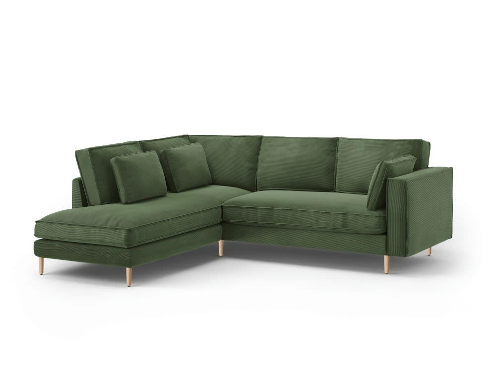 ALEXIS - Canapé d'angle 5 places en tissu structuré vert