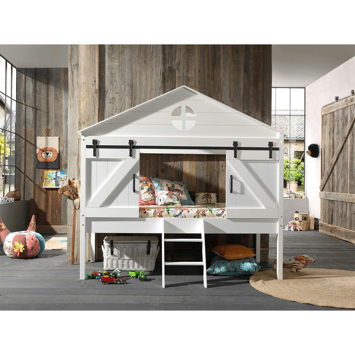 BARNIE - Lit cabane 90x200 sommier inclus blanc