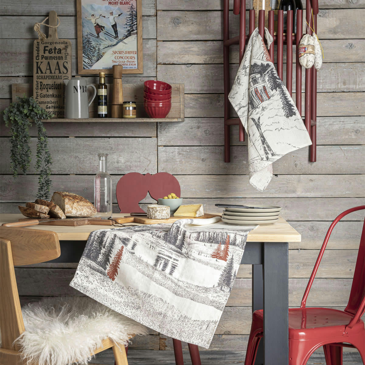 PAYSAGE MONTAGNARD - Torchon en lin noir 50x75