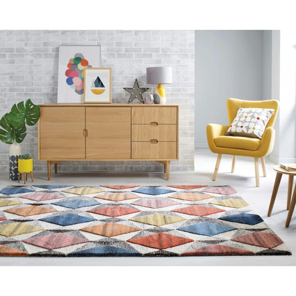 YARA - Tapis géométrique design en laine multicolore 120x170